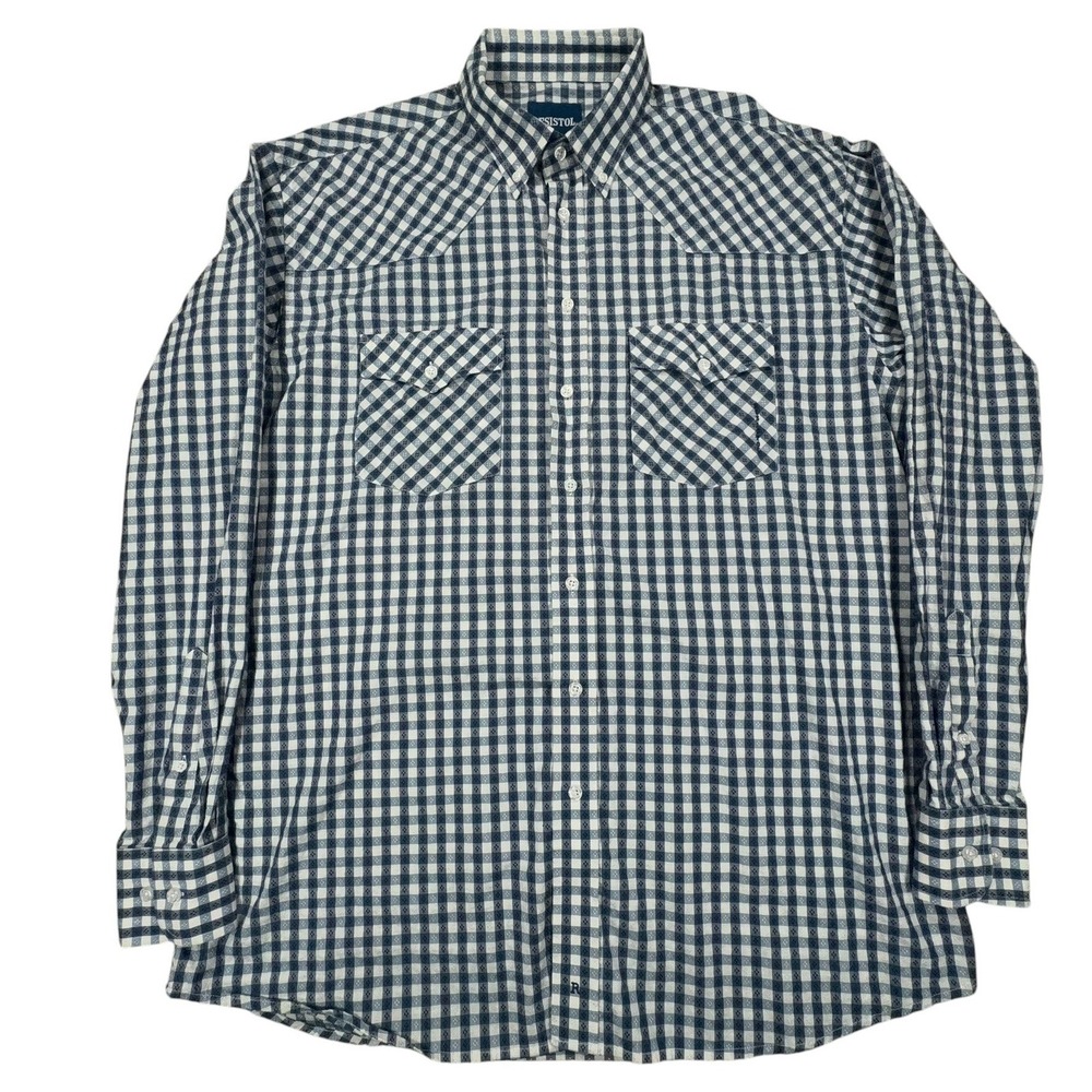 Resistol Rockabilly Western Shirt Mens XL Blue Gingham Textured Cowboy